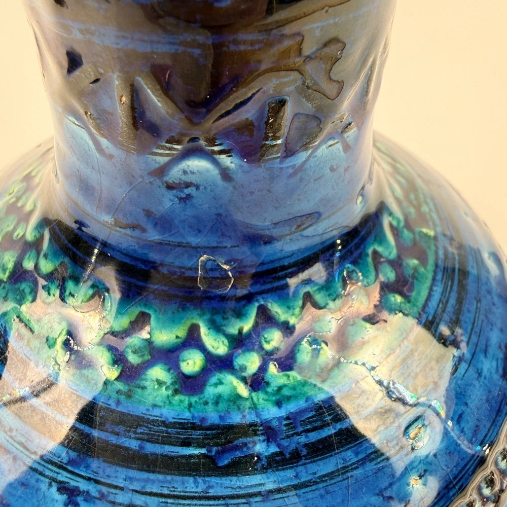 Bitossi Rimini Blue Squat Onion Vase Aldo Londi Italy MCM 6.5